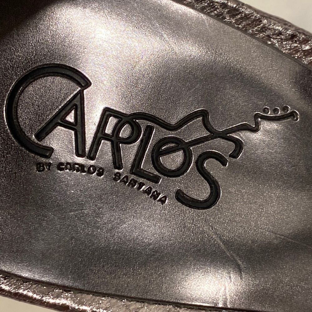 CARLOS SANTANA’S CALIENTE-PEWTER SNAKESKIN PRINT CRISSCROSS PLATFORM HEEL SZ 7.5 - Picture 5 of 16